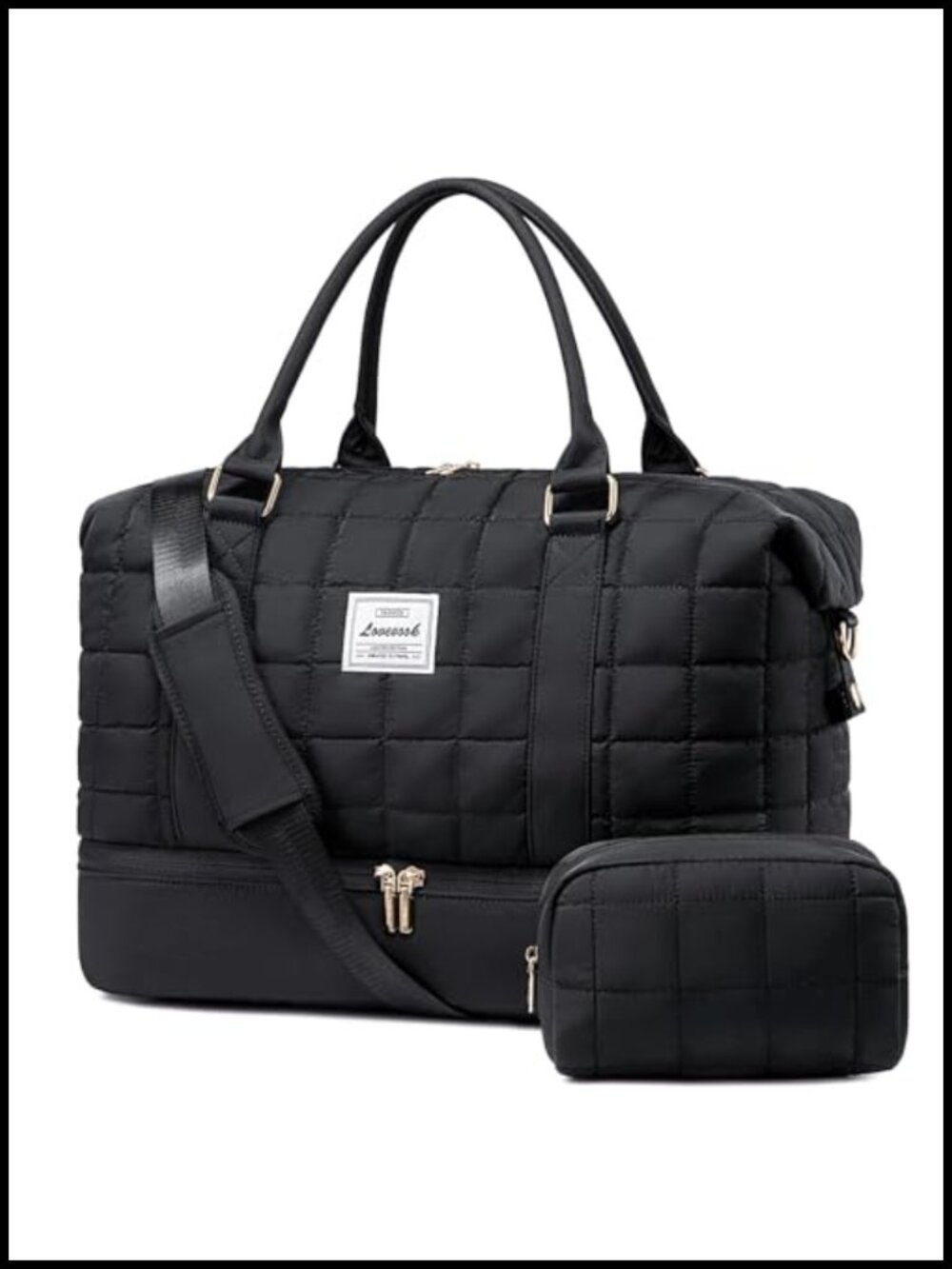Large Quilted Travel Duffle Bag, Carry-On Weekender Tote with Shoe Compartment